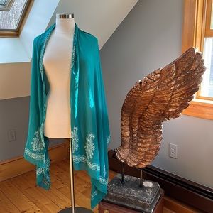 Hand Blocked Indian Teal Wrap